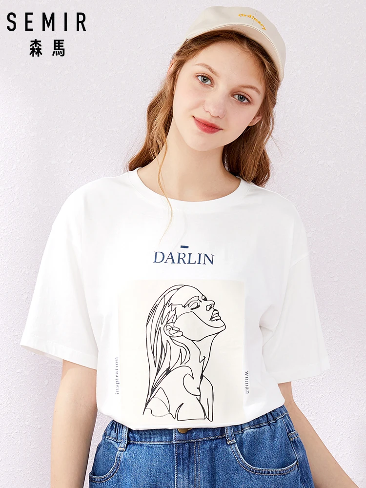 SEMIR 2019 летняя новая футболка с коротким рукавом Женская Осенняя на плечо