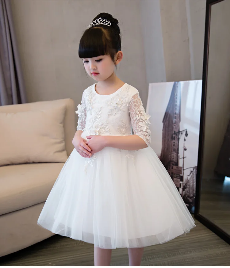 Elegant Flower Girl Dress For Weddings Appliques Tulle Evening Party Dresses Half Sleeve Baby Christening Prom Gown | Детская одежда и