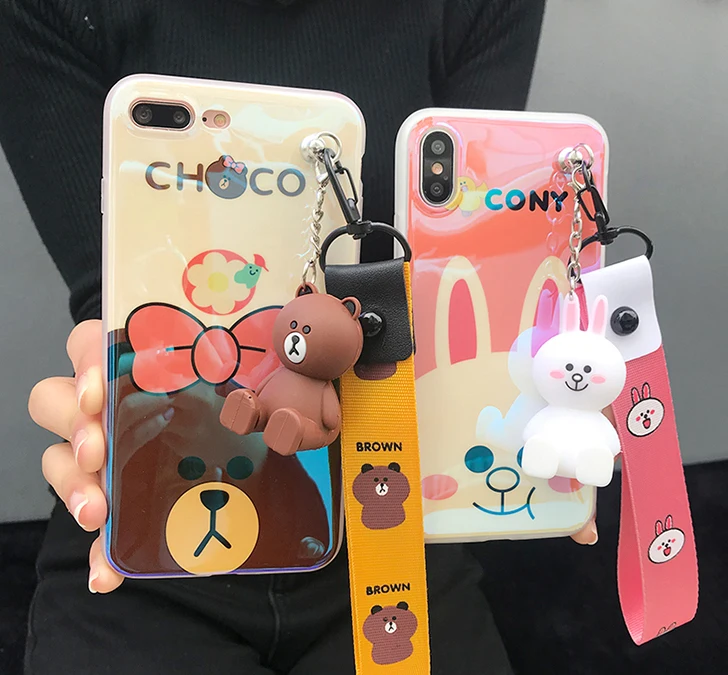 Case For Apple iPhone X XS Cute Cartoon rabbitcover for 6 6S plus 7 8 bear case phone cover+Toys +Strap |