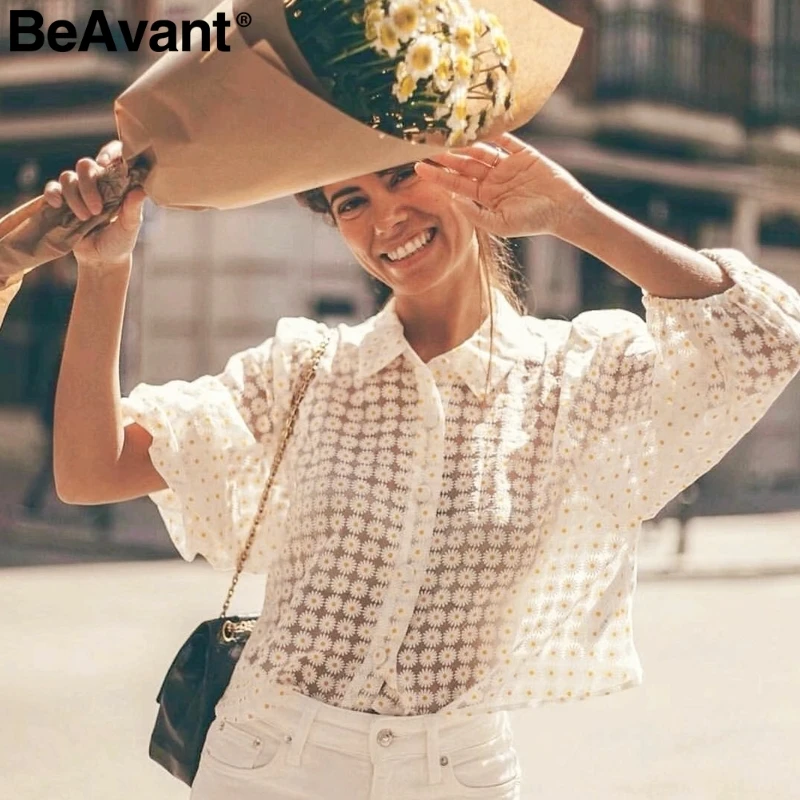 BeAvant/винтажная женская блузка с цветочным принтом рубашка милый Пышный рукав