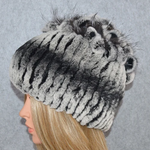 color 5 Горячая Распродажа Настоящий мех кролика Skullies Beanies шапки женские зимние теплые ручной работы вязаная шапка из меха кролика рекс шапки для девочек натуральный мех - Цвет: color 5