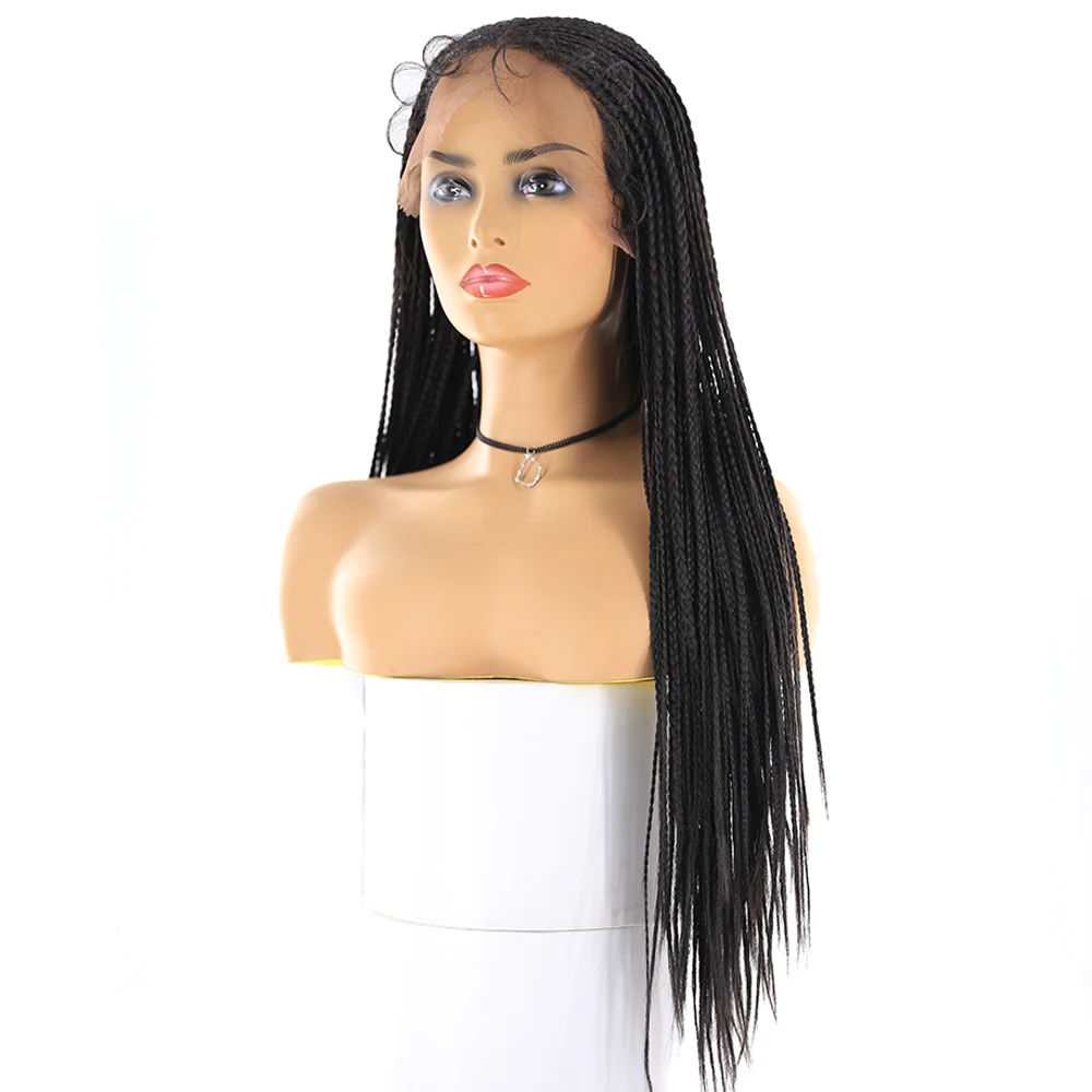 13x6 Lace Front Synthetic Hair Wigs For Women X-TRESS Natural Black Braided Wig African American Hairstyle Long Braids Lace Wig