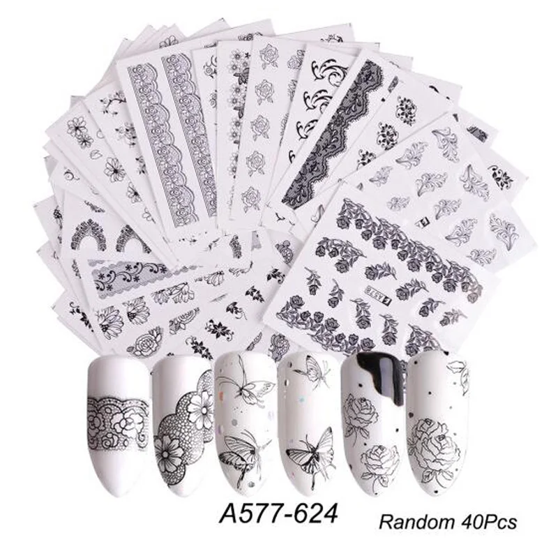 Наклейки для дизайна ногтей 40 шт. наклейки в виде листика Русалочки кружевное