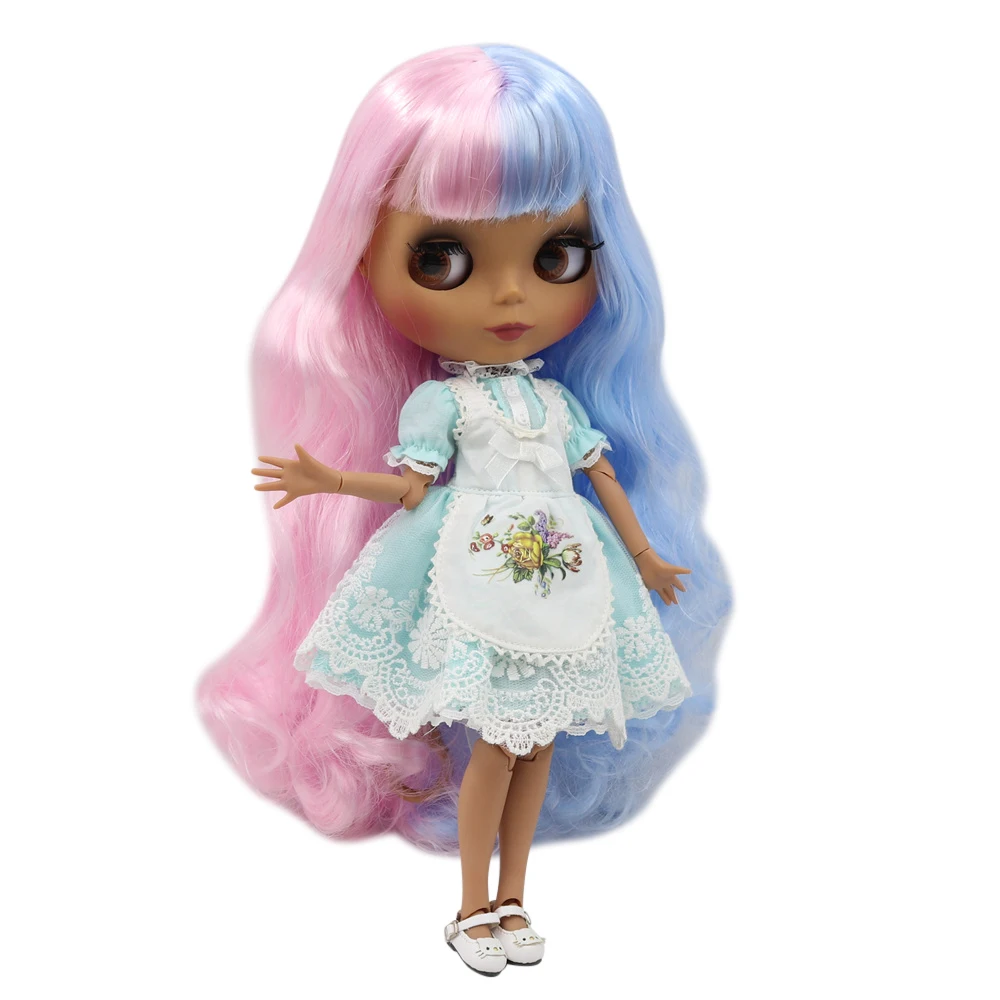 ICY DBS Blyth Doll 30cm dark skin matte face Cute blue pink mixed color curls 1/6 JOINT body SD DIY high quality toys gift | Игрушки и