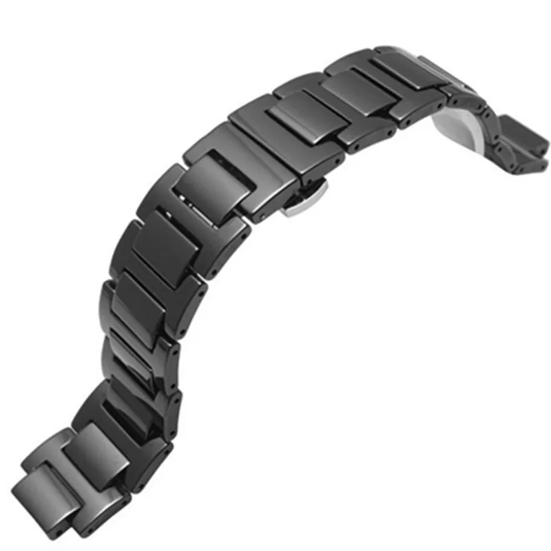 New HQ Ceramic Watchband 14*8 / 20*12 mm Watche Band Strap Belt Black With Folding Clasp  Buckle For Ballon Bleu Series