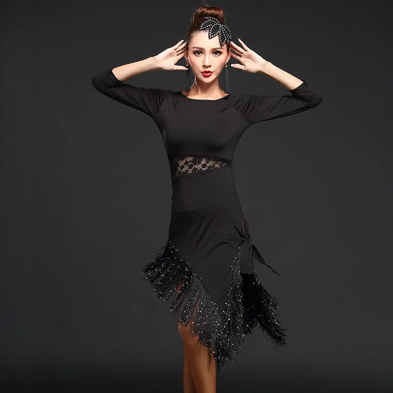 Платье для латинских танцев девочек Современный бальный костюм бахрома сальсы