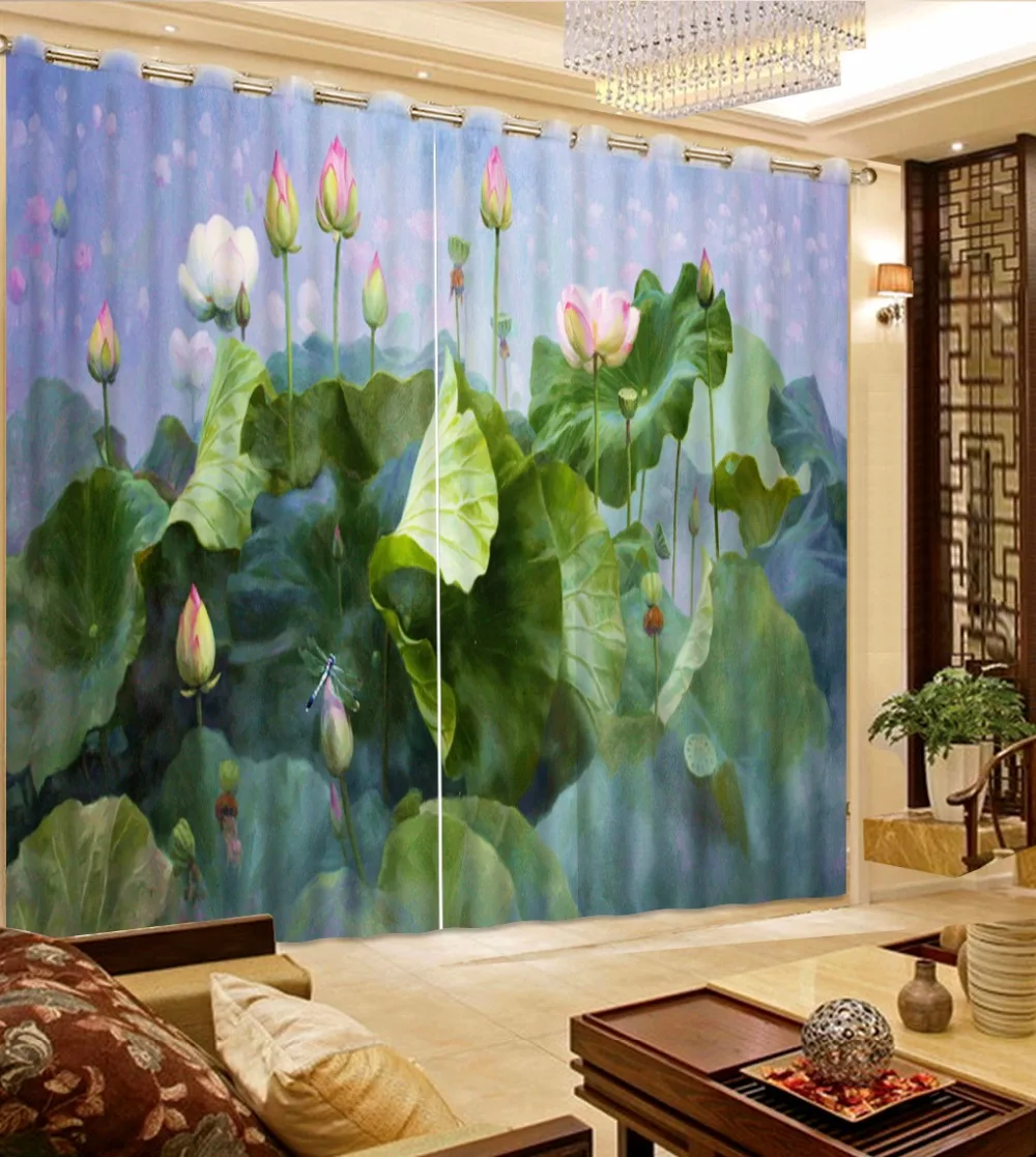 

3d curtains Modern Style Luxury Window Blackout lotus 3d curtains home decoration bedroom curtains window decoration