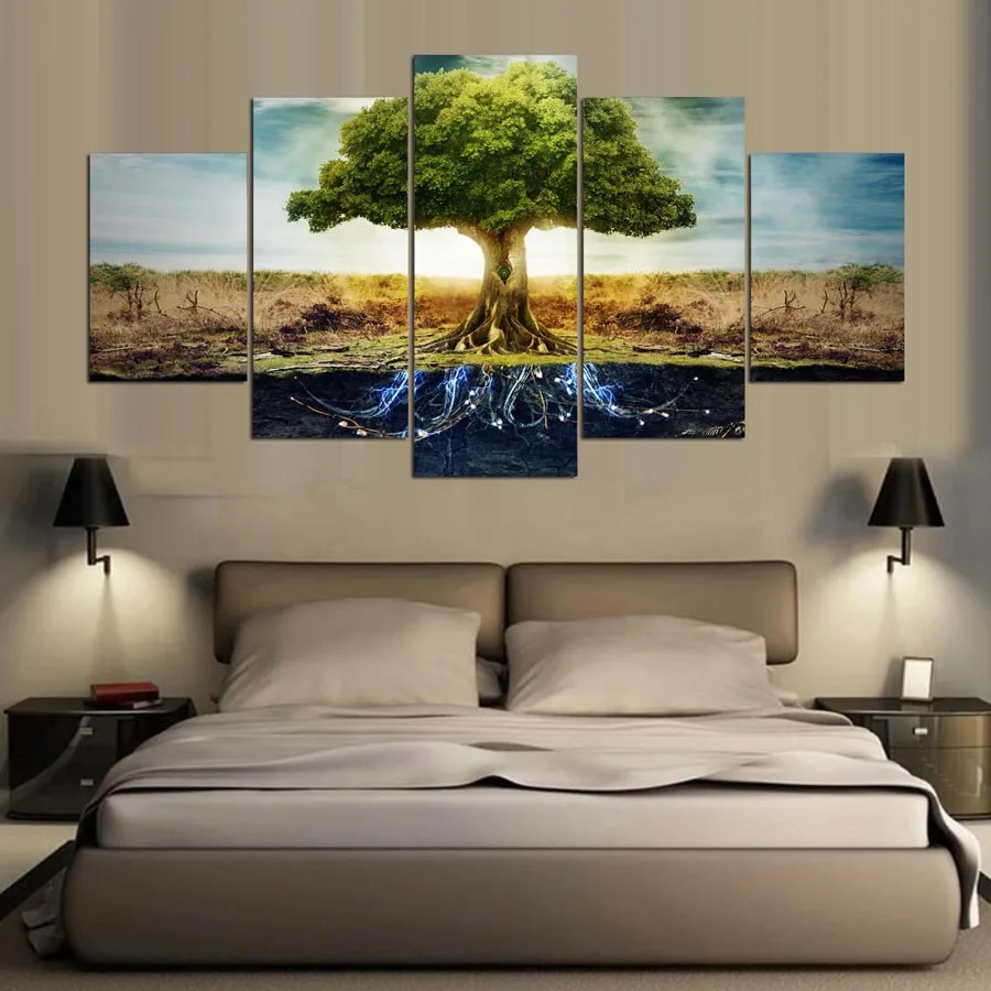 YSDAFEN Tree of Life 5 panel hd print canvas art wall framed paintings for living room picture kn-42 | Дом и сад