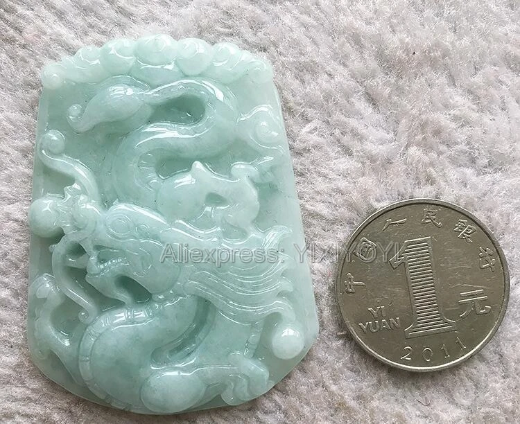 Красивая Ручная работа натуральный сорт Зеленый жадеит резной дракон счастливый