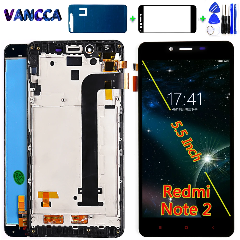 Vancca 5,5 дюймовый ЖК-дисплей для Xiaomi Redmi Note 2 Note2, дигитайзер, сенсорный экран в сборе, рамка 1920*1080 с закаленным стеклом