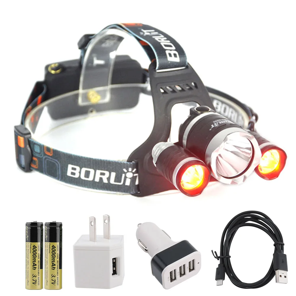 C BORUiT T6 белый+ 2* XPE красный светодиодный налобный фонарь 3 режима USB перезаряжаемая фара 3000 люмен Головной фонарь кемпинг фонарик 18650 батарея - Испускаемый цвет: C