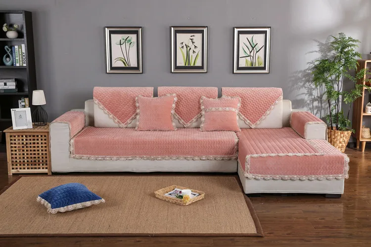 Winter Thicken Plush Sofa Cover Cushion Simple Modern Living Room Pure Color Couch Cover Sofa Towel Home Decoration