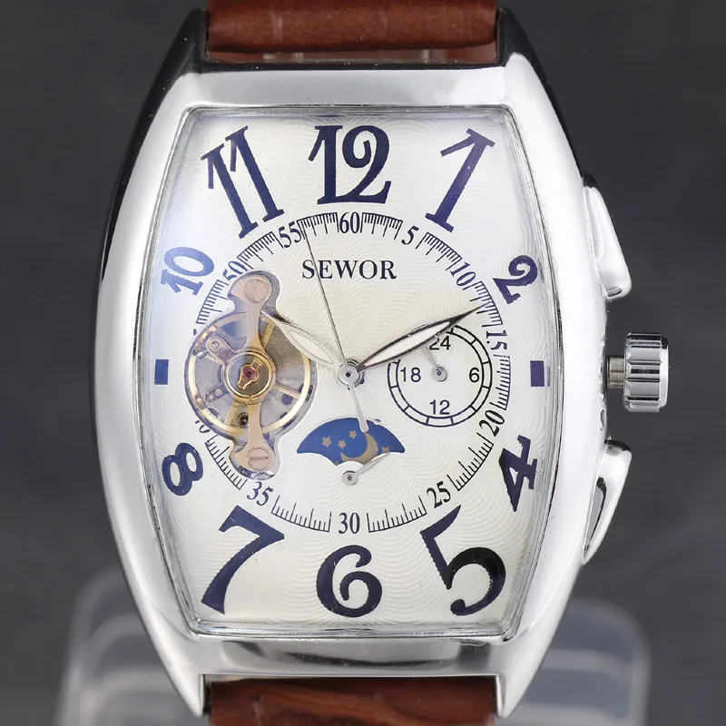 Бренд SEWOR Tourbillon дизайн Moon Phase автоматические самокручивающиеся механические