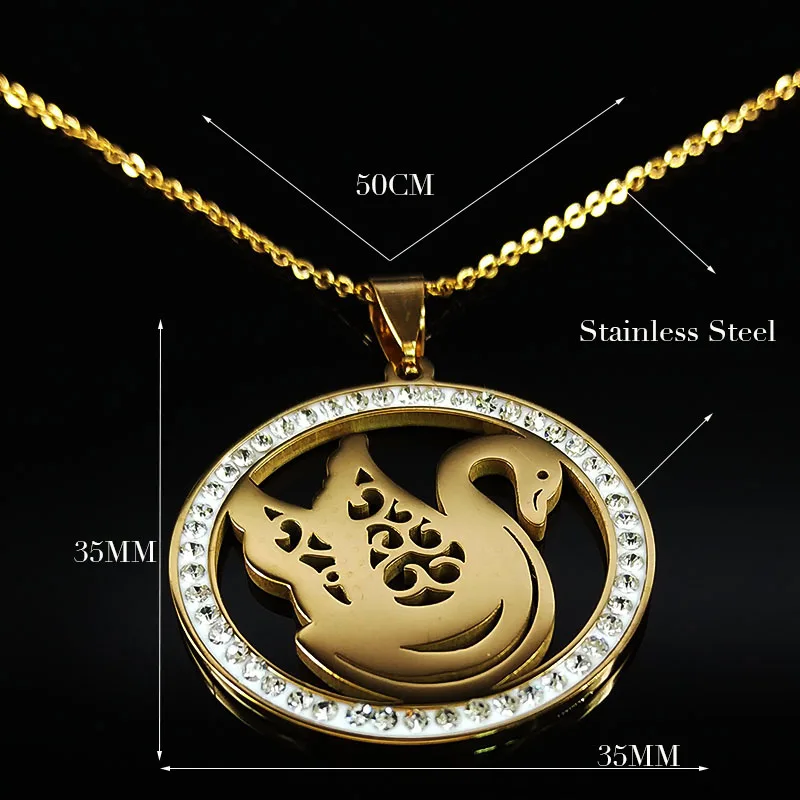

2021 Swan Crystal Stainless Steel Chain Necklace for Women Gold Color Necklaces Jewelry bijoux acier inoxydable femme N1856S03