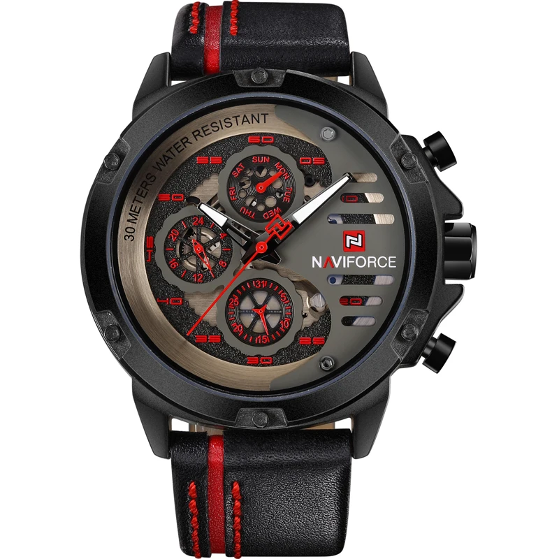 Часы наручные Naviforce мужские с кожаным ремешком модные многофункциональные