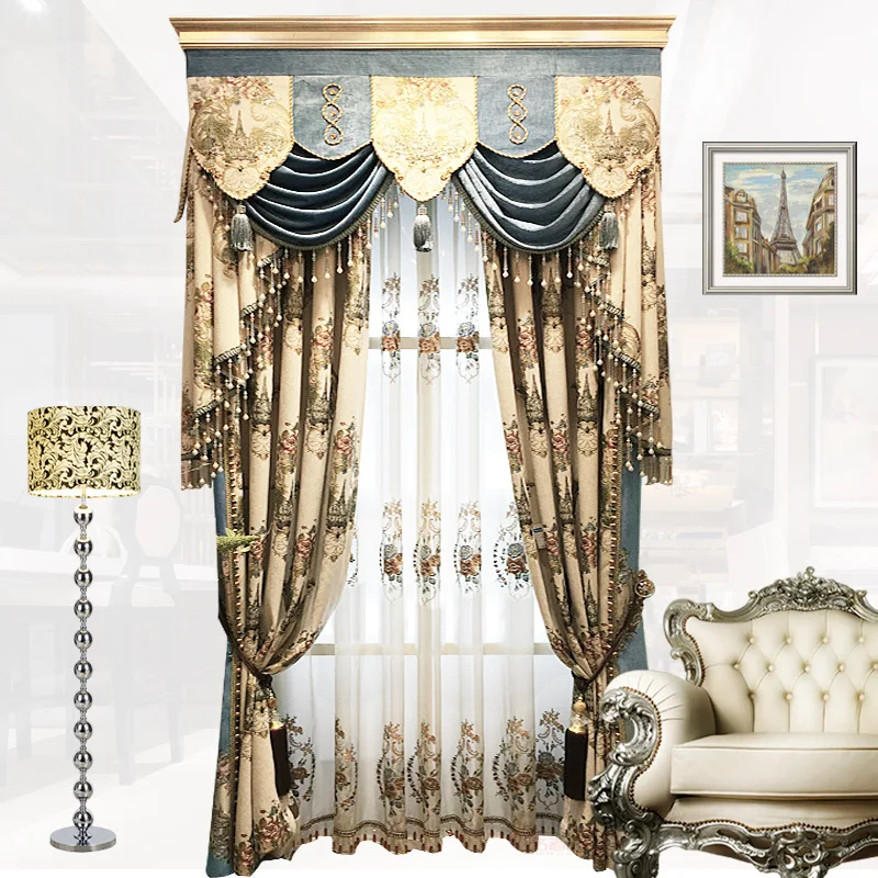 Европейские жаккардовые шенилловые занавески с вышивкой для гостиной спальни