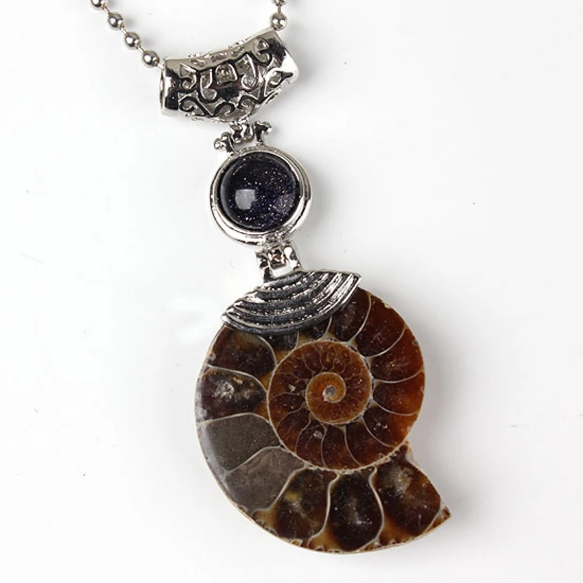 

Trendy-beads Popular Silver Plated Ammonite Reliquiae Blue Sand Stone Round Bead Pendant Fashion Jewelry