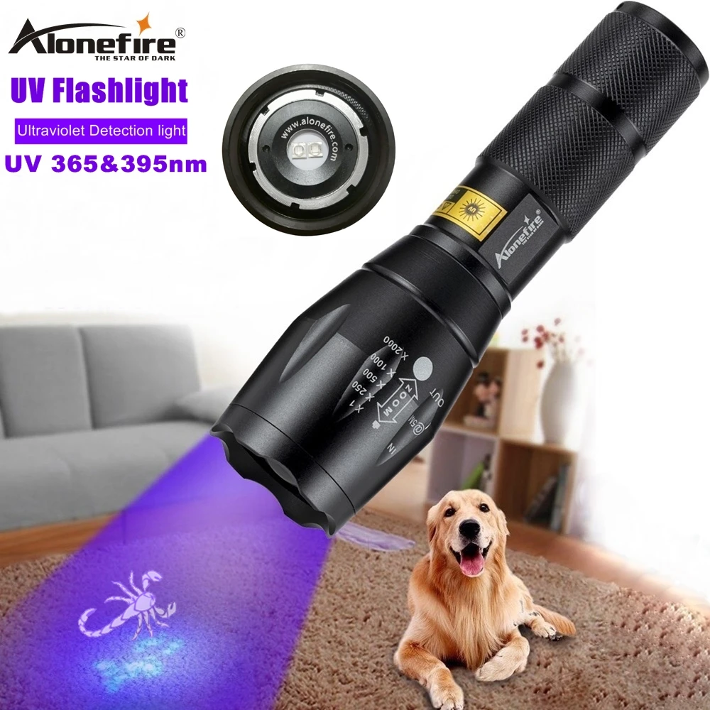 AloneFire G700 LED UV Light Zoom Flashlight 365&395nm Torch Travel safety Cat Dog pet urine UV Detection lamp AAA 18650 battery