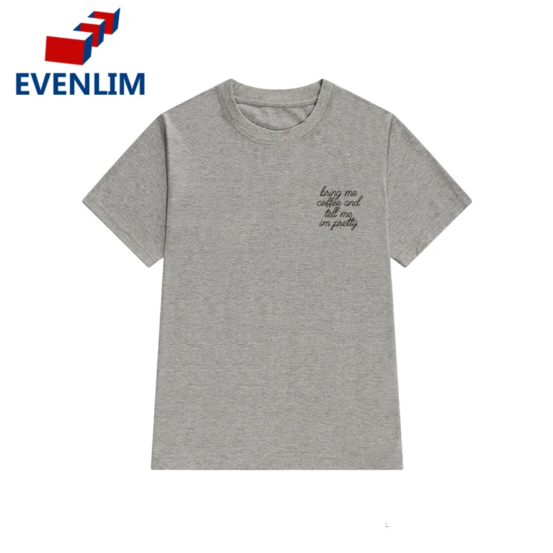 EVENLIM Новый 2018 Chic Стиль серый 100% хлопковые футболки с короткими рукавами Для