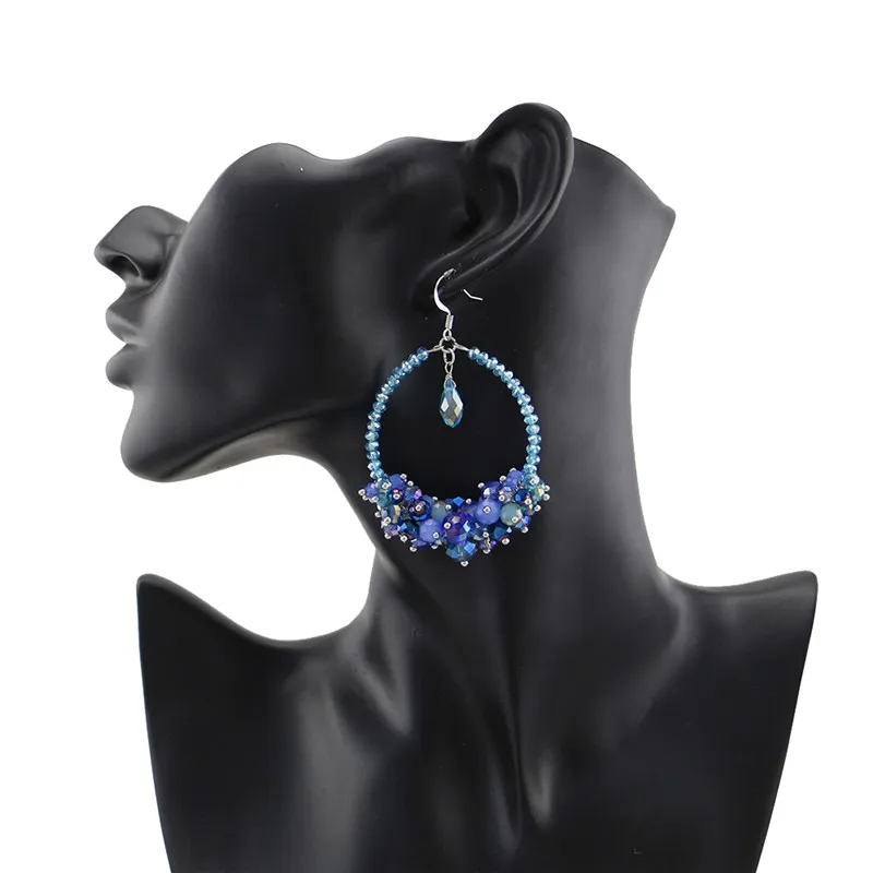 

Mainlead Colorful Crystal Beads Long Drop Earring For Women Handmade Circle Round Statement Earrings Fashion Jewelry Party