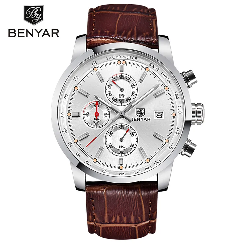 5102C06 without box Relogio Masculino BENYAR часы мужские Топ люксовый бренд хронограф спортивные мужские часы военные кожаные часы кварцевые наручные часы 5102 - Цвет: 5102C06 without box