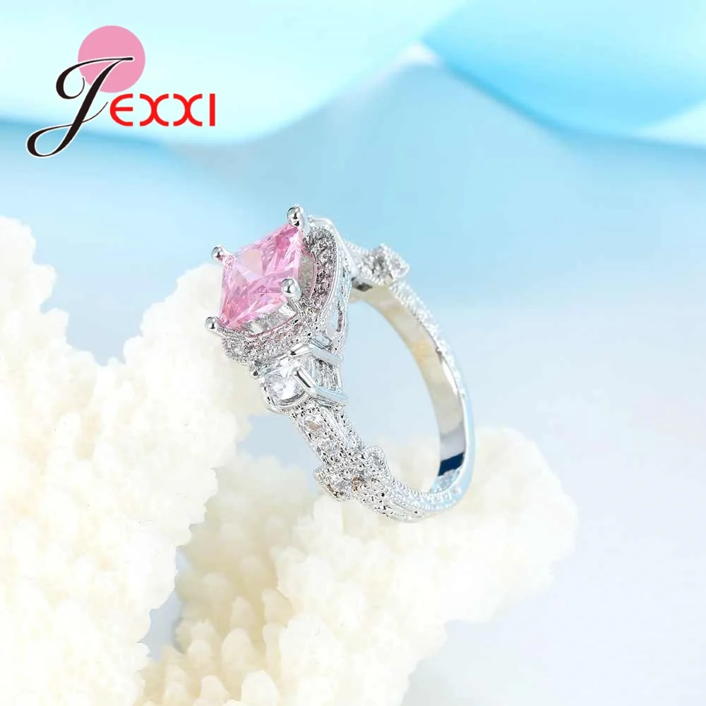 Модные кольца с розовыми Австрийскими кристаллами для женщин модные 925 пробы