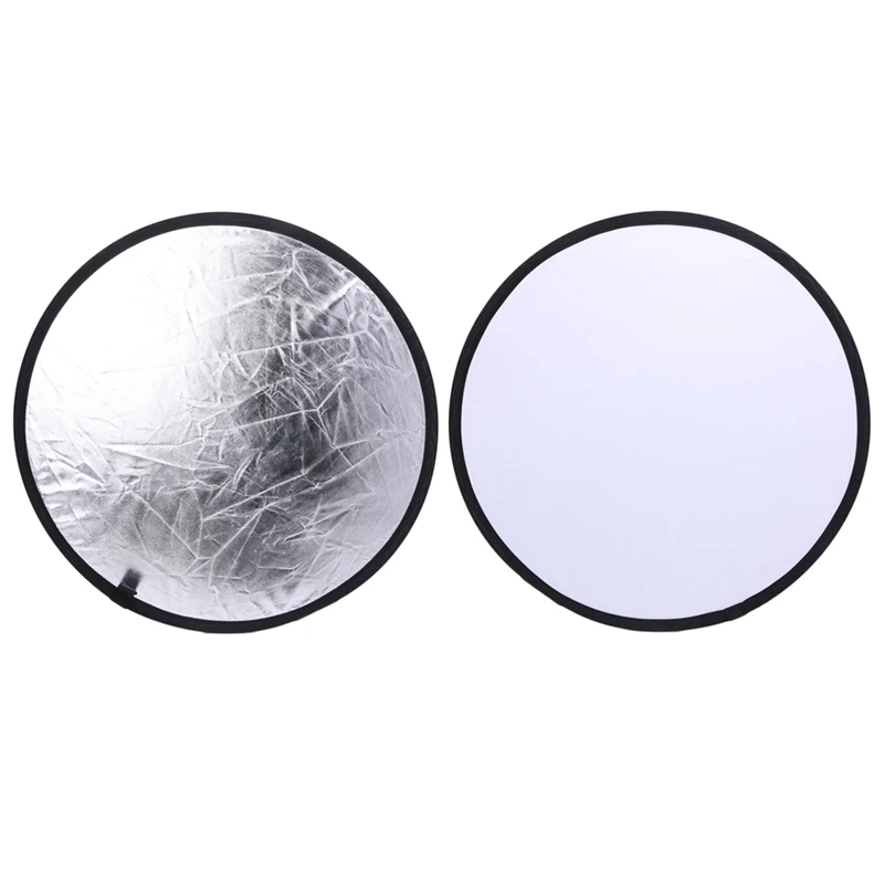 

2 in 1 60cm Light Mulit Reflector Portable Collapsible Disc Photography Reflector for Portrait Photography Silver/White