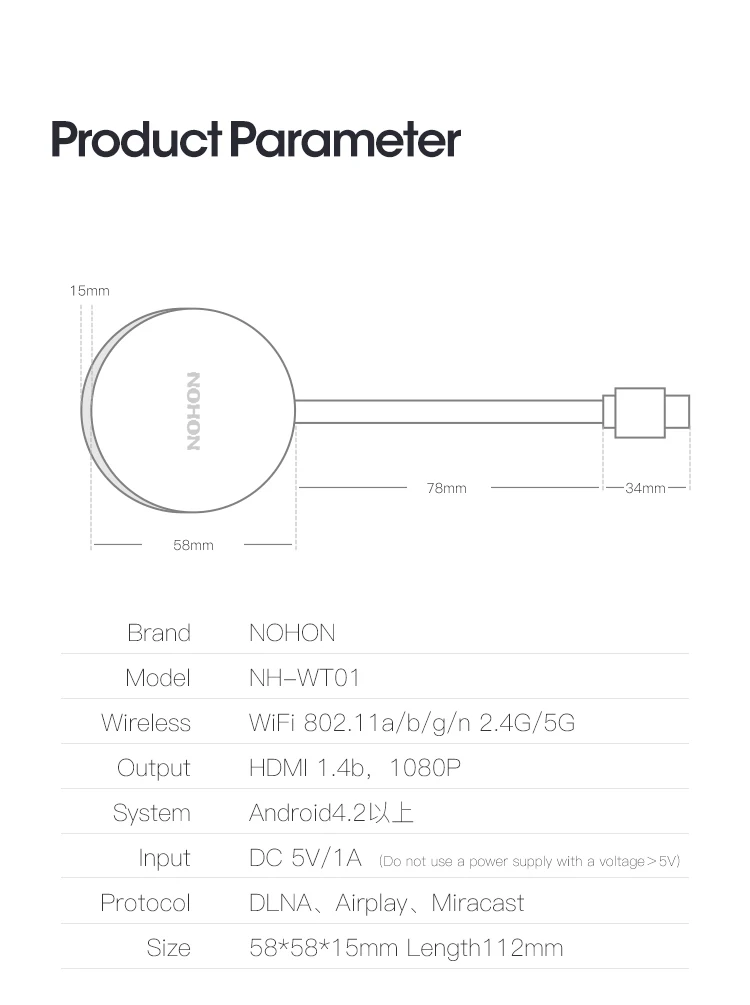 NOHON 1080P HDMI LAN антенна Приемник для iPhone iPad samsung huawei Xiaomi беспроводной дисплей адаптер 5 ГГц образование Домашний кинотеатр