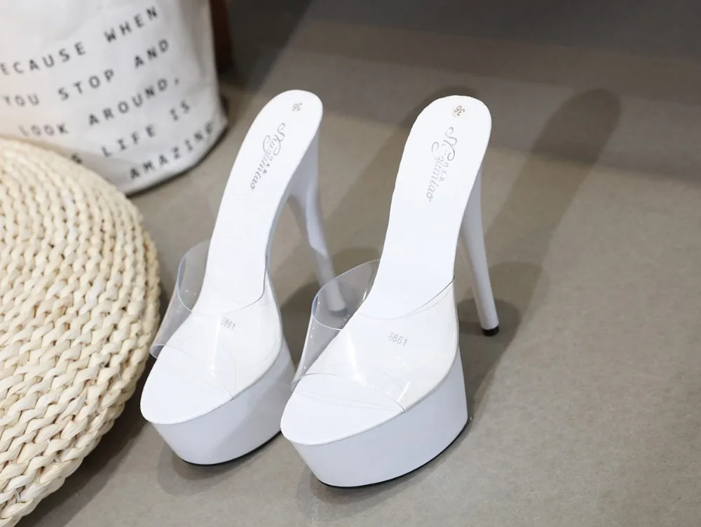 New Women Slipper Crystal Fine Heel 15cm Slipper Female Summer Waterproof 15cm Prevent Thick Bottom Sexy Shoes Factory Price