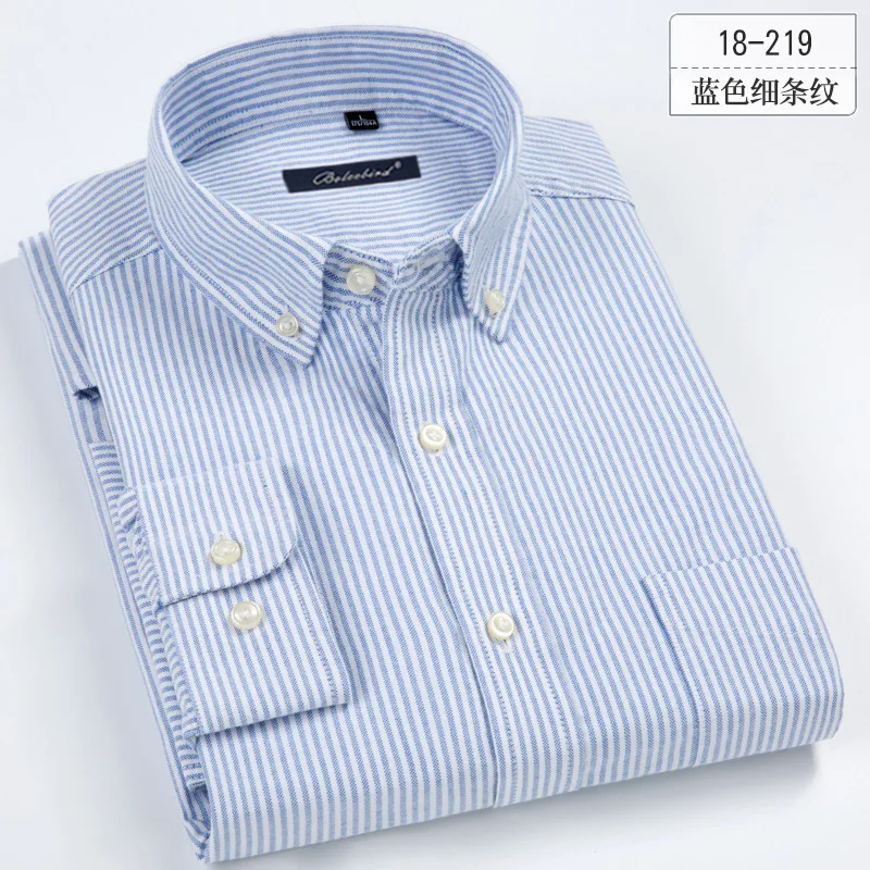 18-219 Большие размеры 5XL 6XL 7XL 8XL Весенняя Мужская рубашка из чистого хлопка Оксфорд на пуговицах Повседневная однотонная полосатая рубашка белого и синего цвета - Цвет: 18-219