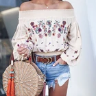 Khale Yose, летние женские топы и блузки с открытыми плечами, сексуальные, бохо хиппи, женская блузка с цветочной вышивкой, шикарный хлопковый женский топ