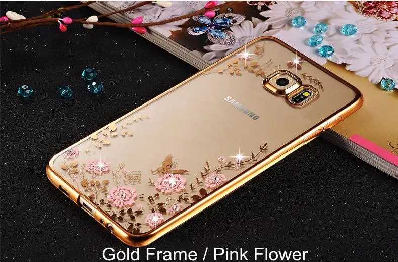 Прозрачная крышка для samsung Galaxy A30 A50 M20 M10 S10E S10 S9 S8 J4 J6 A6 A8 плюс A9 A7 S7edge Note9 чехлы с цветами и бриллиантами мягкий чехол