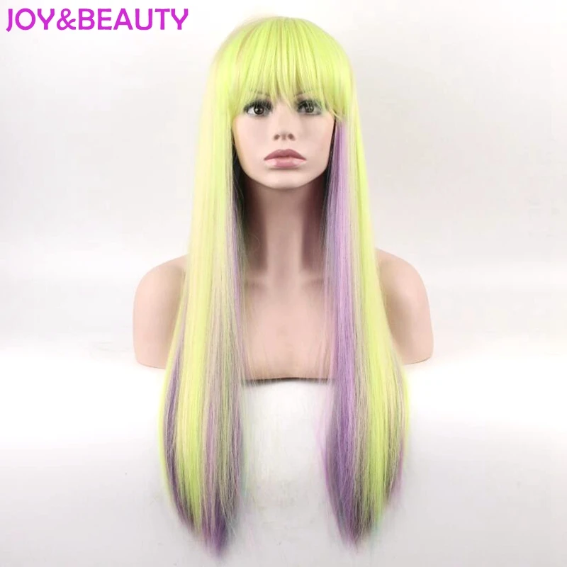 Парики JOY & BEAUTY длинные черные прямые радужные термостойкие волокно Pelucas для