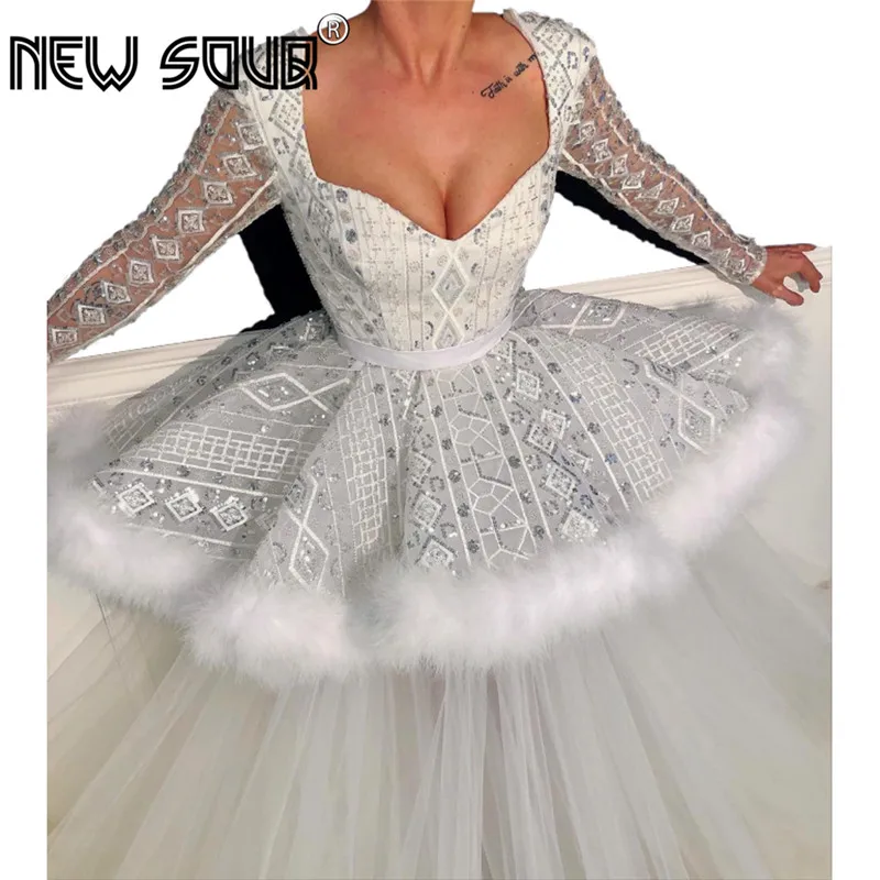 Бальное платье с белыми перьями вечерние платья арабские кафтаны дубайское для