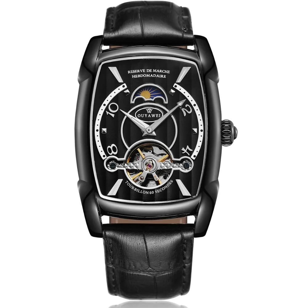 OUYAWEI Moon Phase Tourbillon наручные часы для мужчин 2018 механические Автоматические
