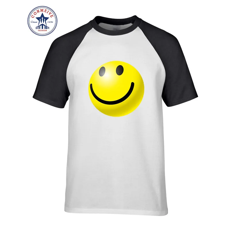 Топы Забавный Мужская одежда летние Emoji Улыбка печати хлопок футболки мужские с