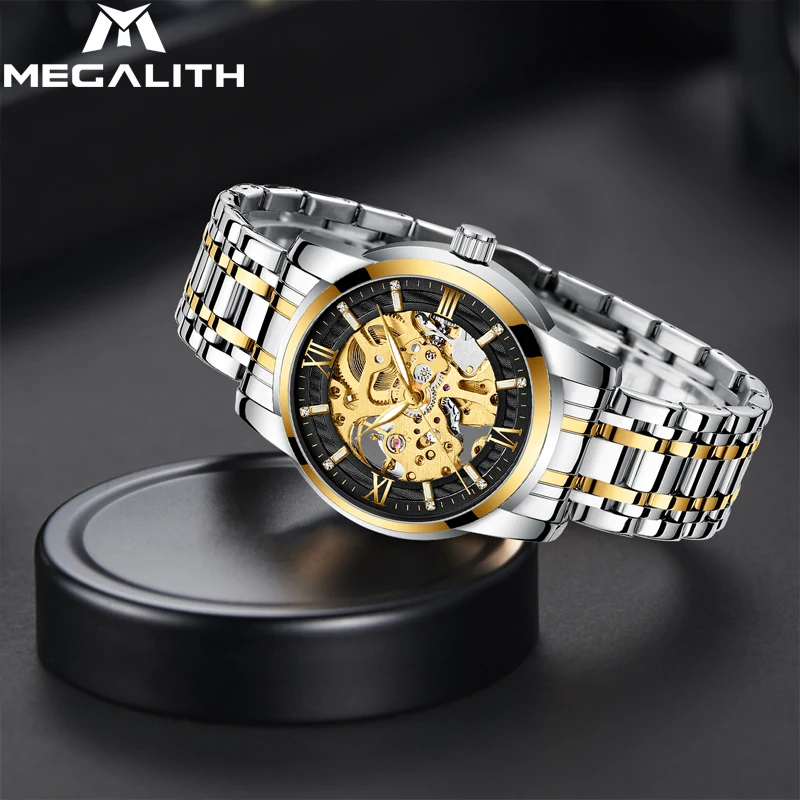 MEGALITH Роскошные мужские часы хит продаж модные механические из нержавеющей стали