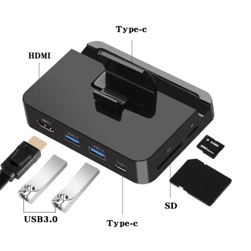 Регулируемая док-станция USB Type-C для телефона HDMI USB3.0 устройство чтения SD/TF карт