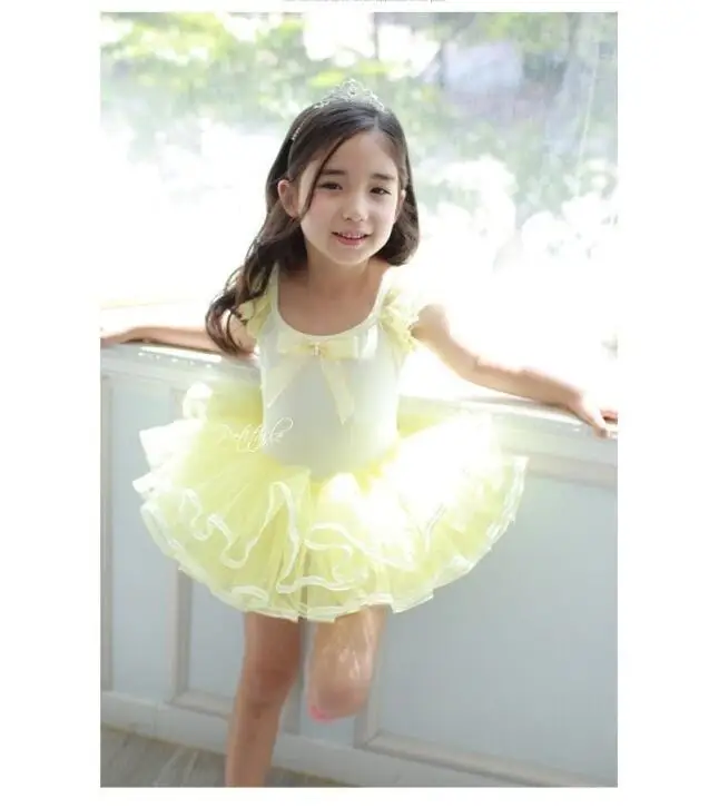 Розовое/желтое балетное платье-пачка гимнастическое трико для девочек Одежда