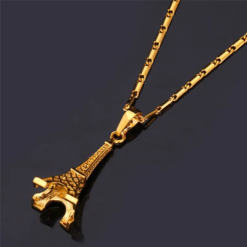 U7 Позолоченный Цепи Подвески Эйфелева Башня Ожерелье для Женщин Модные