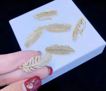 gold SHANICE перо форма кубического циркония DIY Браслеты Жемчужное ожерелье изготовление фурнитура поставки Шарм закрытие разъем застежки Acces - Цвет: gold