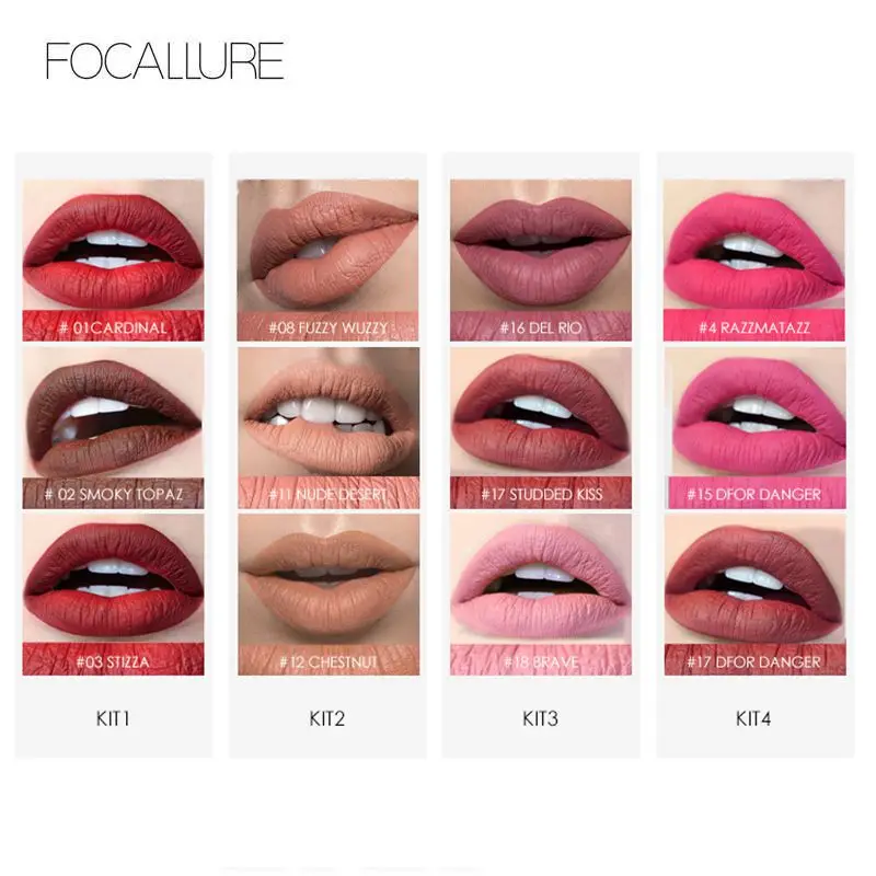 Focallure Matte губная помада набор 3 шт./компл., Длительное Действие, Макияж для губ блеск для губ пикантные Цвета телесный оттенок для губ матового помады