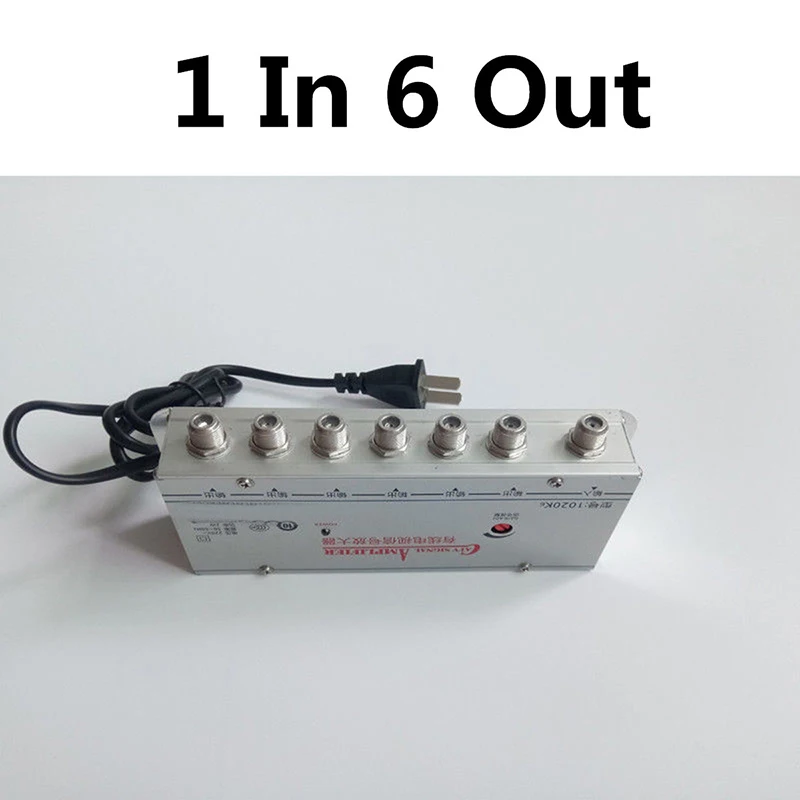 US Plug 1 в 6 из Кабельное ТВ усилитель видео сигнала усилитель сигнала антенны сплиттер AC 220 В 50-60 Гц ТВ антенна