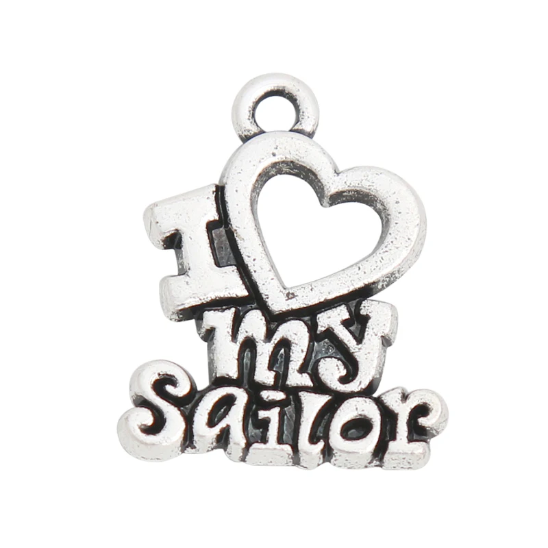 

RAINXTAR Fashion Alloy Letter I Love My Sailor Charms 50pcs 16*22mm AAC612