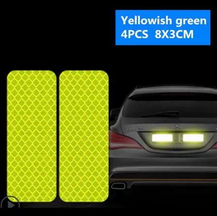 Yellowish green 4pcs 4 шт. Автомобильная наклейка светоотражающая лента Предупреждение Mark аксессуары снаружи для Audi A3 A4 A5 A6 A7 A8 B6 B7 B8 C5 C6 TT Q3 Q5 Q7 S3 S4 - Название цвета: Yellowish green 4pcs