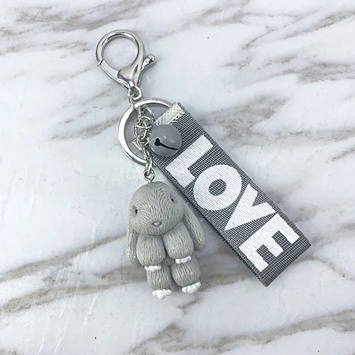 The rabbit -gray New cute resin acrylic animal bear, puppy, rabbit, color ribbon with bell cute temperament key ring pendant bag car pendant - Цвет: The rabbit -gray