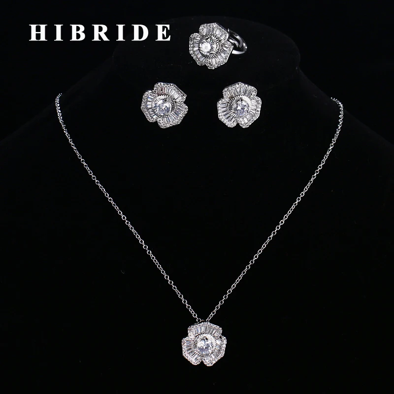 

HIBRIDE новые серьги, кольцо, ювелирные наборы, кубический цирконий, цвет белое золото, модные ювелирные изделия, свадебные подарки