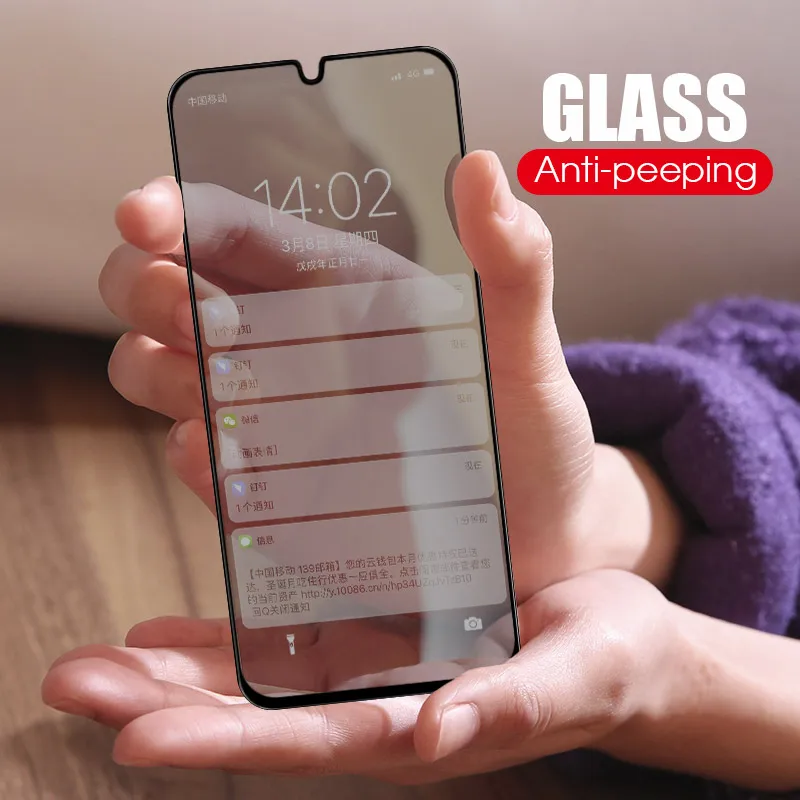 Антибликовое закаленное стекло для samsung Galaxy A50 A6 A8 Plus A30 M20 M10 Анти-шпион полное покрытие защита экрана анти шпионское стекло