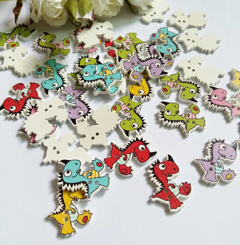 Деревянный Декоративный динозавр Мультяшные кнопки для рукоделия 50 шт. | Дом и
