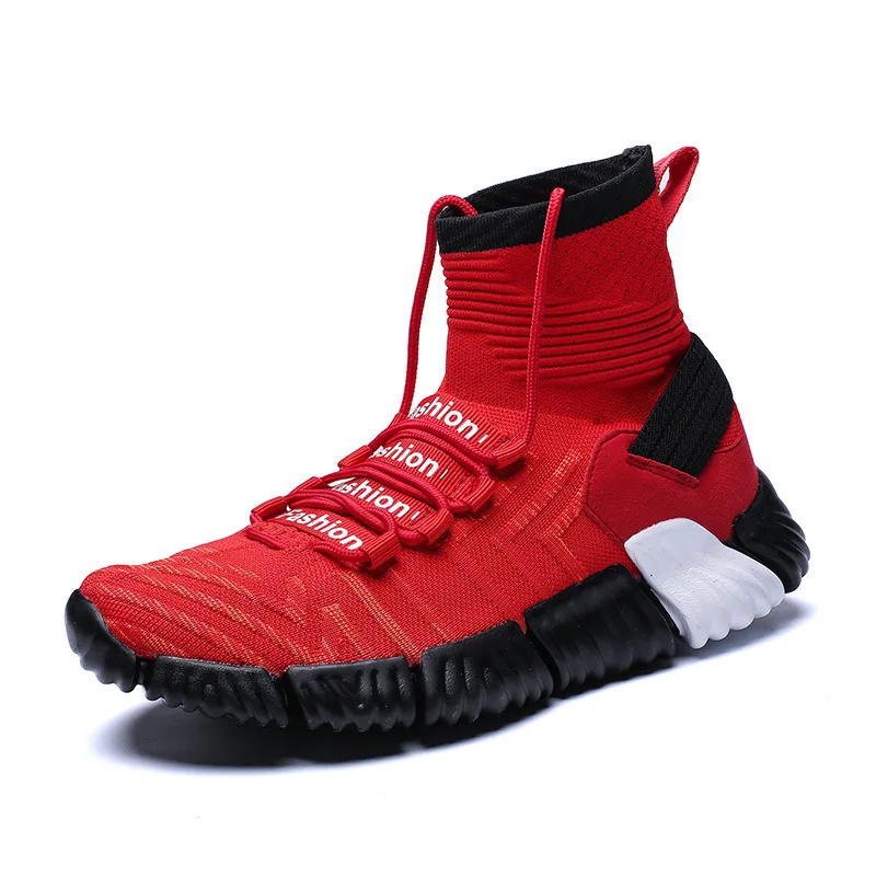 New High Top Platform Sneakers Men fly weave Stretch Sock Shoes men Dad Chunky Black red hip hop Thick Sole | Обувь